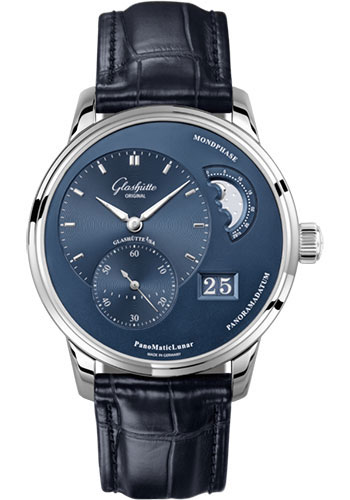 Glashütte Original PanoMaticLunar - Steel Case - Blue Dial - Blue Alligator Strap - Pin Buckle