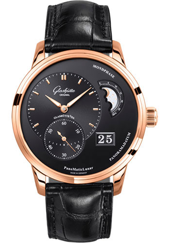 Glashütte Original PanoMaticLunar - Red Gold Case - Black Dial - Black Alligator Strap - Pin Buckle
