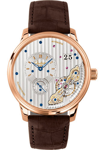 Glashütte Original PanoMaticInverse - Red Gold Case - Rhodium Dial - Brown Louisiana Alligator Nubuk Leather Strap - Pin Buckle