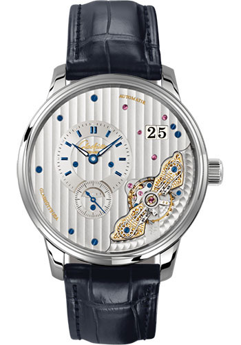 Glashütte Original PanoMaticInverse - Steel Case - Rhodium Dial - Blue Alligator Strap - Pin Buckle