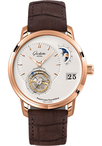 Glashütte Original PanoLunarTourbillon - Red Gold Case - Silver Dial - Brown Louisiana Alligator Nubuk Leather Strap - Pin Buckle