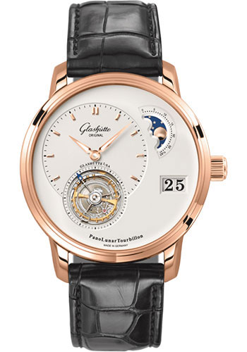 Glashütte Original PanoLunarTourbillon - Red Gold Case - Silver Dial - Black Alligator Short Strap - Folding Buckle
