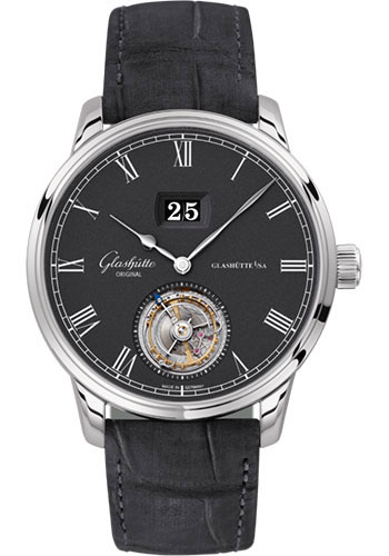 Glashütte Original Senator Tourbillon - White Gold Case - Grey Dial - Grey Louisiana Alligator Nubuk Leather Strap - Pin Buckle