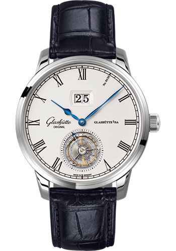 Glashütte Original Senator Tourbillon - White Gold Case - Silver Dial - Blue Alligator Strap - Pin Buckle