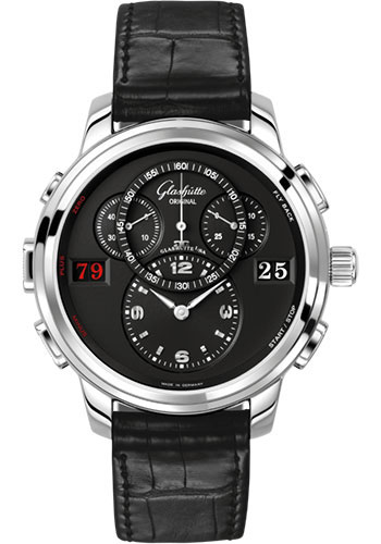 Glashütte Original PanoMaticCounter XL - Steel Case - Black Dial - Black Alligator Strap - Pin Buckle