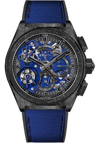 Zenith Defy Double Tourbillon Watch - Black Carbon - Openworked Dial - Black Rubber Strap Limited Edition of 50
