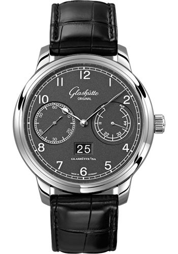 Glashütte Original Senator Observer - Steel Case - Grey Dial - Black Alligator Strap - Pin Buckle