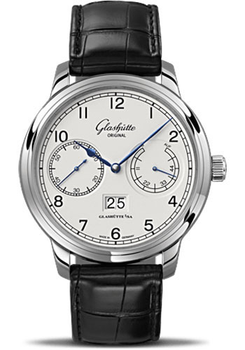 Glashütte Original Senator Observer - Steel Case - Silver Dial - Black Alligator Strap - Folding Buckle