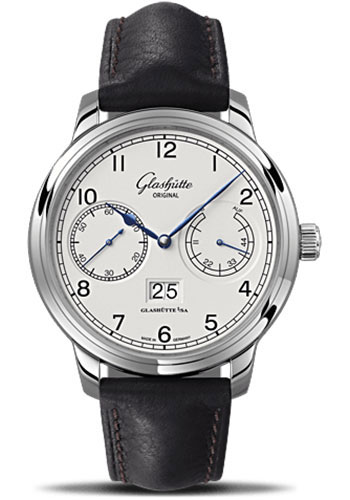 Glashütte Original Senator Observer - Steel Case - Silver Dial - Black Calfskin Strap - Folding Buckle