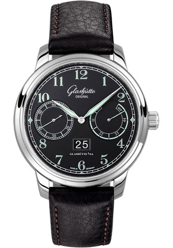 Glashütte Original Senator Observer - Steel Case - Black Dial - Black Calfskin Strap - Pin Buckle