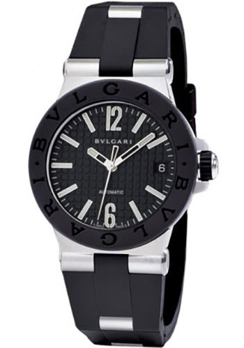 Bvlgari Diagono Watch - 29 mm Stainless Steel Case - Black Rubber Bezel - Black Dial - Black Rubber Strap
