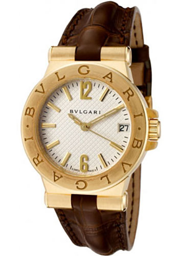 Bvlgari Diagono Watch - 29 mm Yellow Gold Case - Silver Dial - Brown Alligator Strap