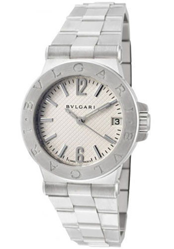Bvlgari Diagono Watch - 29 mm Stainless Steel Case - Black Rubber Bezel - Silver Dial - Steel Bracelet