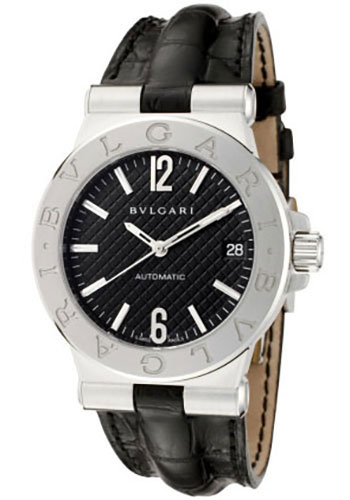 Bvlgari Diagono Watch - 35 mm Stainless Steel Case - Black Dial - Black Alligator Strap