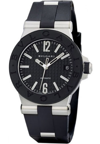 Bvlgari Diagono Watch - 35 mm Stainless Steel Case - Black Rubber Bezel - Black Dial - Black Rubber Strap
