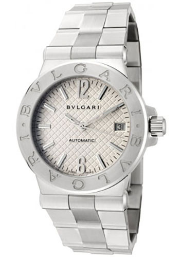 Bvlgari Diagono Watch - 35 mm Stainless Steel Case - Black Rubber Bezel - Silver Dial - Steel Bracelet