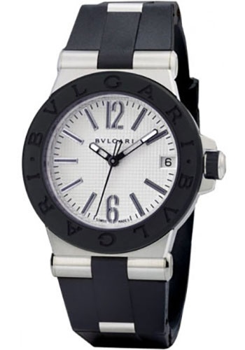 Bvlgari Diagono Watch - 35 mm Stainless Steel Case - Black Rubber Bezel - Silver Dial - Black Rubber Strap