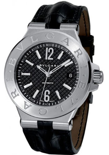 Bvlgari Diagono Watch - 40 mm Stainless Steel Case - Black Rubber Bezel - Black Dial - Black Alligator Strap