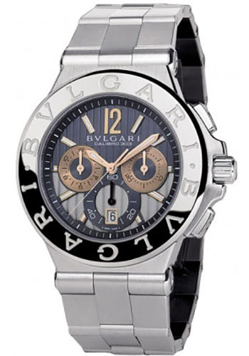 Bvlgari Diagono Chronograph Watch - 42 mm Stainless Steel Case - White Gold Bezel - Grey Dial - Steel Bracelet