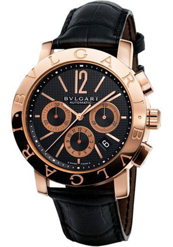 Bvlgari Bulgari Bulgari Chronograph Watch - 42 mm Pink Gold Case - Black Dial - Black Alligator Strap