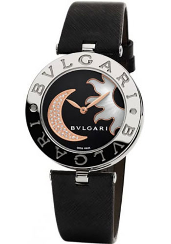 Bvlgari B.zero1 Watch - 30 mm Stainless Steel Case - Black Sun Moon Motif Dial - Black Calfskin Strap