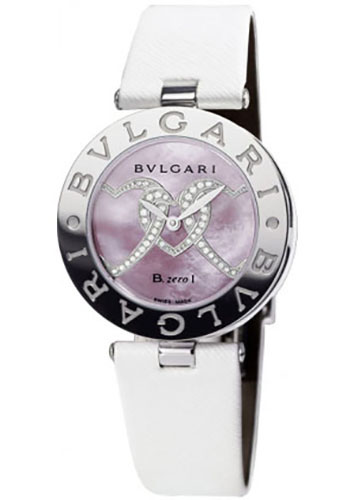 Bvlgari B.zero1 Watch - 35 mm Stainless Steel Case - Pink Mother-Of-Pearl Dial - White Calfskin Strap