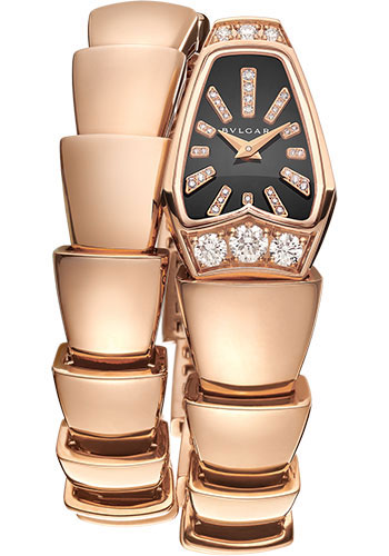 Bvlgari Serpenti Jewellery Watch - 26 mm Rose Gold Case - Black Sapphire Crystal Dial - Single Spiral Rose Gold Bracelet