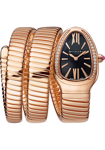 Bvlgari Serpenti Tubogas Watch - 35 mm Rose Gold Case - Black Dial - Tubogas Double Spiral Rose Gold Bracelet