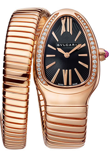 Bvlgari Serpenti Tubogas Watch - 35 mm Rose Gold Case - Black Dial - Tubogas Single Spiral Rose Gold Bracelet