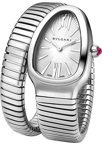 Bvlgari Serpenti Tubogas Watch - 35 mm Stainless Steel Case - Silver Dial - Tubogas Single Spiral Steel Bracelet