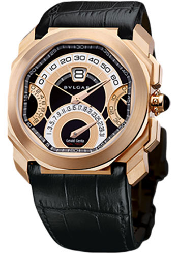 Bvlgari Octo Chronograph Watch - 45 mm Pink Gold Case - Black Dial - Black Alligator Strap