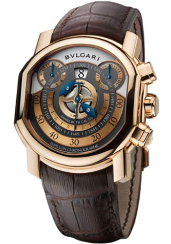 Bvlgari Daniel Roth Watch - 46 x 42 mm Pink Gold Case - Anthracite Grey With Siver Dial - Brown Alligator Strap