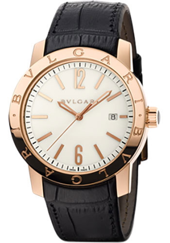 Bvlgari Bulgari Bulgari Watch - 39 mm Pink Gold Case - White Dial - Black Alligator Strap