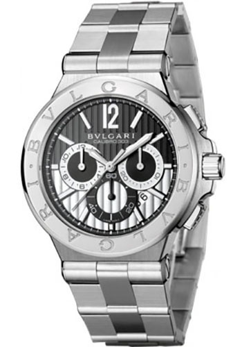 Bvlgari Diagono Chronograph Watch - 42 mm Stainless Steel Case - Black Silver Dial - Steel Bracelet