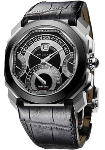 Bvlgari Octo Chronograph Watch - 44.5 x 50.5 mm Stainless Steel Case - Black Dial - Black Alligator Strap