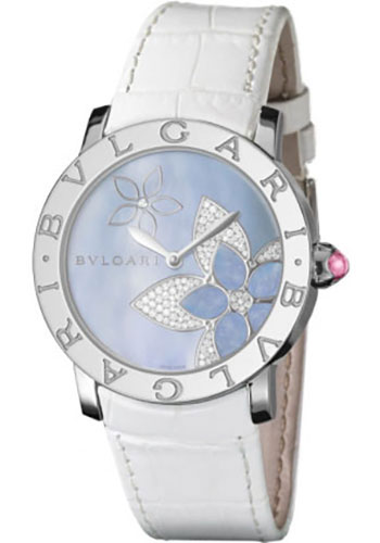 Bvlgari Bulgari Bulgari Watch - 37 mm Stainless Steel Case - Blue Mother-Of-Pearl Dial - White Alligator Strap