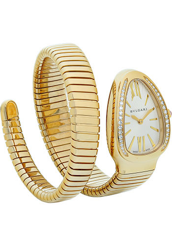Bvlgari Serpenti Tubogas Watch - 35 mm Yellow Gold Case - Silver Dial - Tubogas Single Spiral Yellow Gold Bracelet