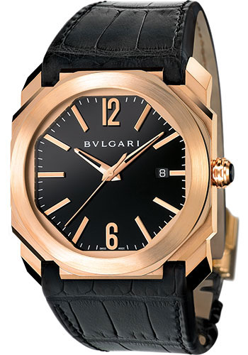 Bvlgari Octo Watch - 41 mm Rose Gold Case - Black Dial - Black Alligator Strap