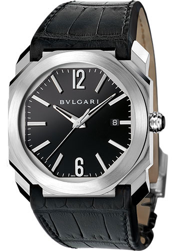 Bvlgari Octo Watch - 41 mm Stainless Steel Case - Black Dial - Black Alligator Strap