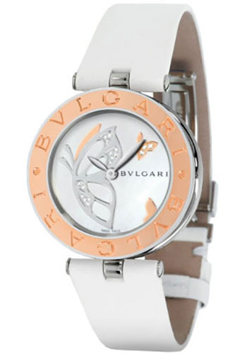 Bvlgari B.zero1 Watch - 30 mm Steel And Gold Case - Pink Gold Bezel - White Mother-Of-Pearl Dial - White Calfskin Strap