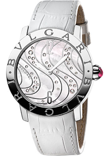 Bvlgari Bulgari Bulgari Watch - 37 mm Stainless Steel Case - White Mother-Of-Pearl Dial - White Alligator Strap
