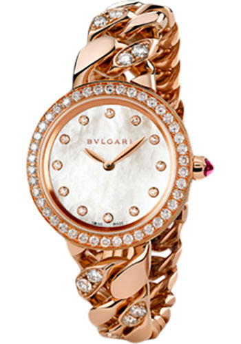 Bvlgari Bulgari Bulgari Catene Watch - 31 mm Pink Gold Case - Diamond Bezel - White Mother-Of-Pearl Diamond Dial - Pink Gold Gourmette Bracelet