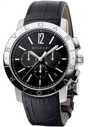 Bvlgari Bulgari Bulgari Chronograph Watch - 41 mm Stainless Steel Case - Black Dial - Black Alligator Strap