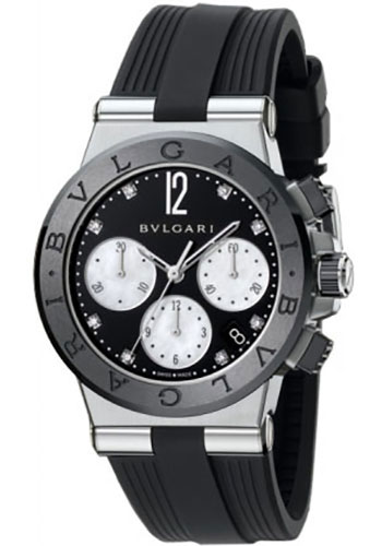 Bvlgari Diagono Chronograph Watch - 37 mm Stainless Steel Case - Black Ceramic Bezel - Black Dial - Black Rubber Strap