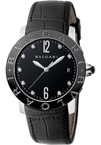 Bvlgari Bulgari Bulgari Watch - 37 mm Stainless Steel Case - Black Dial - Black Alligator Strap