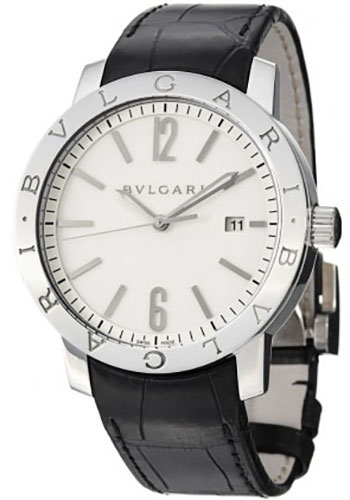 Bvlgari Bulgari Bulgari Watch - 41 mm Stainless Steel Case - Off White Dial - Black Alligator Strap