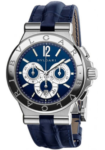 Bvlgari Diagono Chronograph Watch - 42 mm Stainless Steel Case - Blue Dial - Blue Alligator Strap