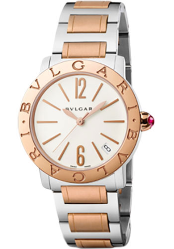 Bvlgari Bulgari Bulgari Watch - 33 mm Stainless Steel Case - Pink Gold Bezel - White Dial - Steel And Pink Gold Bracelet