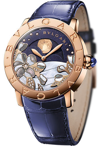 Bvlgari Bulgari Bulgari Watch - 37 mm Pink Gold Case - Blue Dial - Alligator Strap