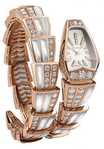 Bvlgari Serpenti Watch - 26 mm Pink Gold Case - Mother-Of-Pearl Dial - Pink Gold And Mother-Of-Pearl Single Twirl Scaglie Bracelet